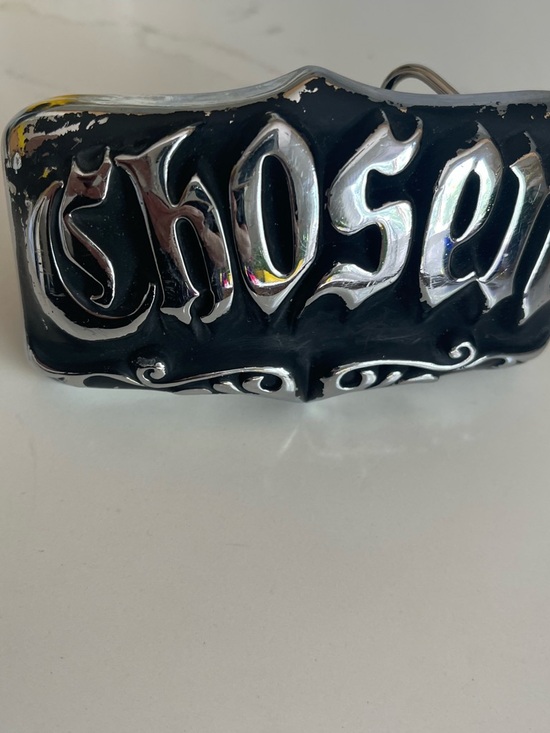 King Baby Studio Black and Silver \'Chosen\' Belt Buckle, RARE. VINTAGE